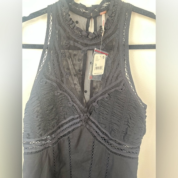 NWT Free People Valencia Embroidered Lace High Neck Mini Black Dress Size Medium - Picture 11 of 13